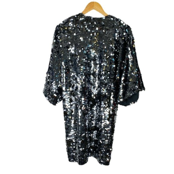 Emerson Fry Womens Black Sequin 3/4 Sleeves Open Front Party Jacket Size XS/S - Picture 3 of 6